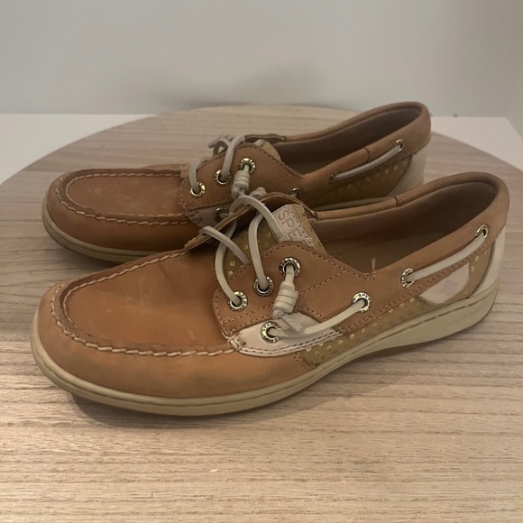 Sperry Angelfish Boat Shoes Tan/Gold Sequin Women’s 7.5M - Picture 1 of 7